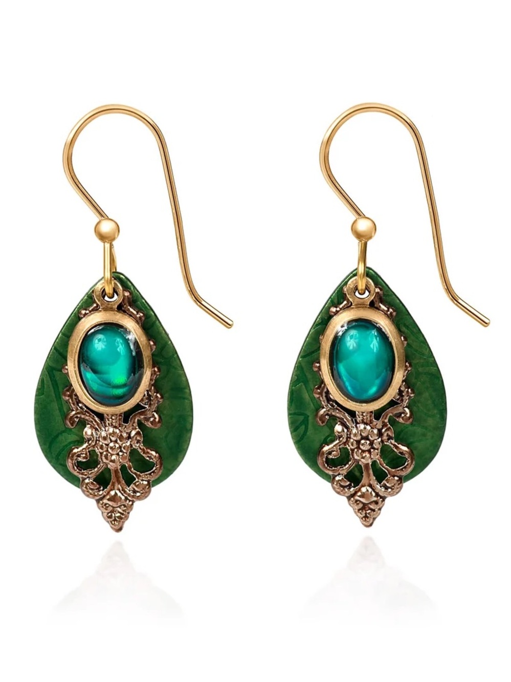 Gold-Tone Green Abalone Layered Teardrop Earrings by Silver Forest